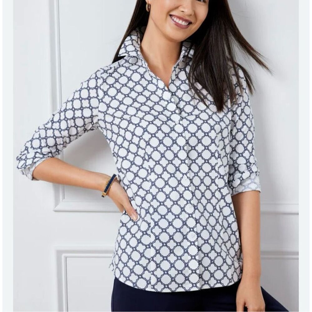Talbots geometric print wrinkle resistant button down 8